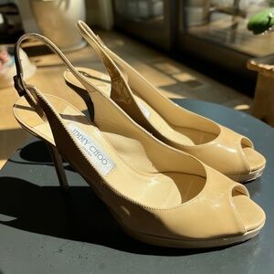 Jimmy Choo Nova, Nude patent leather mini platform heels, size 40